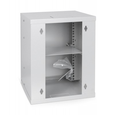 Шкаф телекоммуникационный настенный 10" 8U 326x300, дверь металл, серый (RAL 7035), Cabeus WSC-8Um
