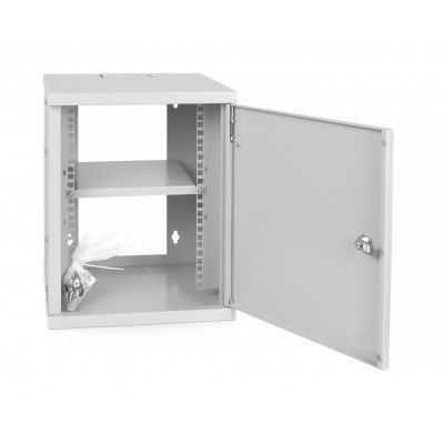 Шкаф телекоммуникационный настенный 10" 8U 326x300, дверь металл, серый (RAL 7035), Cabeus WSC-8Um
