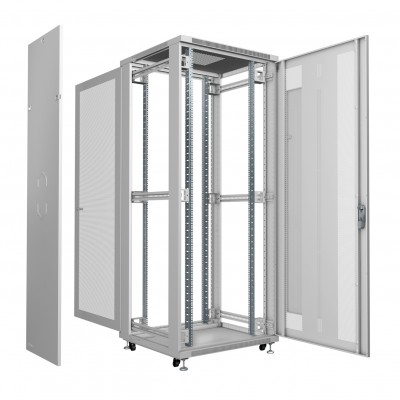 Шкаф телекоммуникационный напольный 19" 47U 800x1000, дверь перфорированная, серый (RAL 7035), Cabeus ND-05C-47U80/100