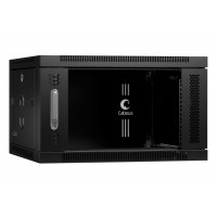 Шкаф телекоммуникационный настенный 19" 6U 600x350, дверь стекло, черный (RAL 9004), Cabeus SH-05F-6U60/35-BK