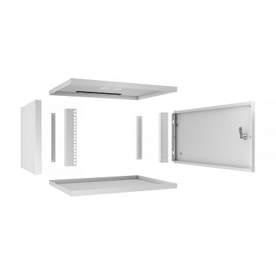 Шкаф телекоммуникационный настенный 19" 6U 550x450, дверь металл, серый (RAL 7035), Cabeus WSC-05D-6U55/45m