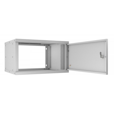 Шкаф телекоммуникационный настенный 19" 6U 550x450, дверь металл, серый (RAL 7035), Cabeus WSC-05D-6U55/45m