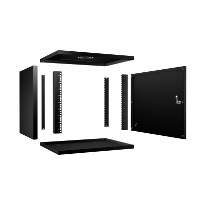 Шкаф телекоммуникационный настенный 19" 9U 550x450, дверь металл, черный (RAL 9004), Cabeus WSC-05D-9U55/45m-BK