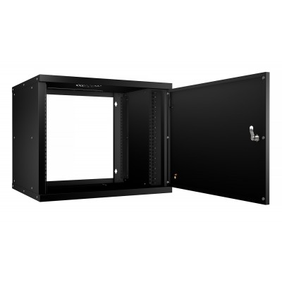 Шкаф телекоммуникационный настенный 19" 9U 550x450, дверь металл, черный (RAL 9004), Cabeus WSC-05D-9U55/45m-BK