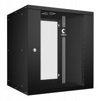 Шкаф телекоммуникационный настенный 19" 12U 550x450, дверь стекло, черный (RAL 9004), Cabeus WSC-05D-12U55/45-BK