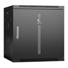 Шкаф телекоммуникационный настенный 19" 12U 600x600, дверь металл, черный (RAL 9004), Cabeus SH-05F-12U60/60m-BK