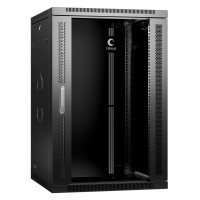 Шкаф телекоммуникационный настенный 19" 18U 600x350, дверь стекло, черный (RAL 9004), Cabeus SH-05F-18U60/35-BK