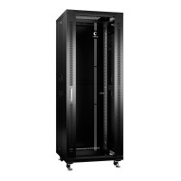 Шкаф телекоммуникационный напольный 19" 32U 600x600, дверь стекло, черный (RAL 9004), Cabeus SH-05C-32U60/60-BK