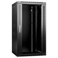 Шкаф телекоммуникационный настенный 19" 22U 600x450, дверь стекло, черный (RAL 9004), Cabeus SH-05F-22U60/45-BK