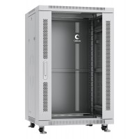 Шкаф телекоммуникационный напольный 19" 18U 600x600, дверь стекло, серый (RAL 7035), Cabeus SH-05C-18U60/60