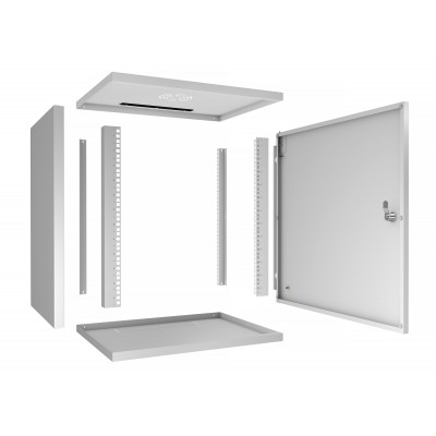 Шкаф телекоммуникационный настенный 19" 12U 550x450, дверь металл, серый (RAL 7035), Cabeus WSC-05D-12U55/45m