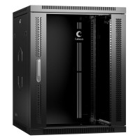 Шкаф телекоммуникационный настенный 19" 15U 600x350, дверь стекло, черный (RAL 9004), Cabeus SH-05F-15U60/35-BK